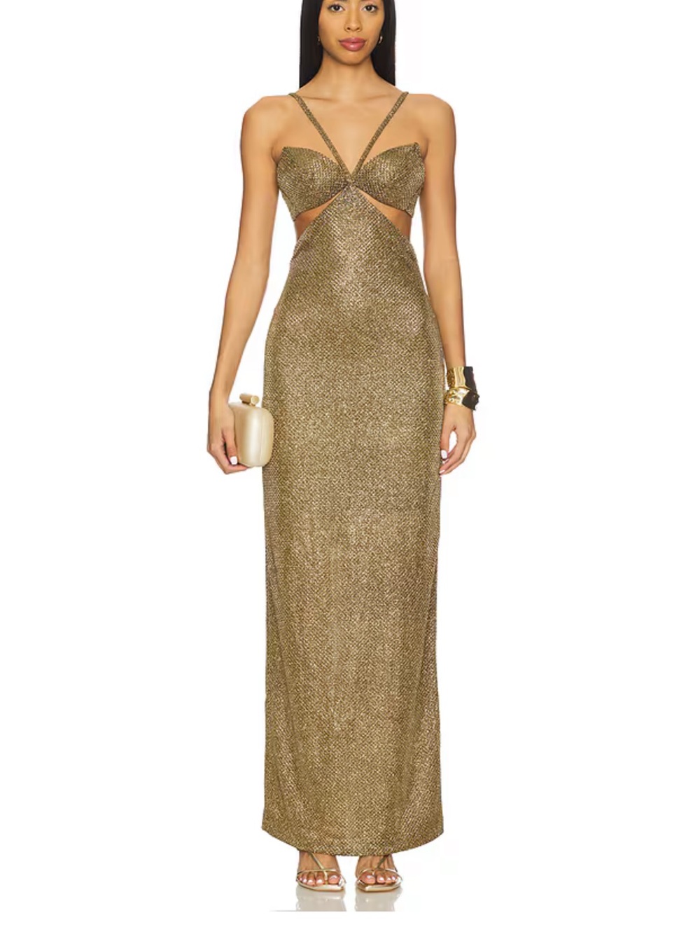 PatBO Gold Metallic Cutout Maxi Dress